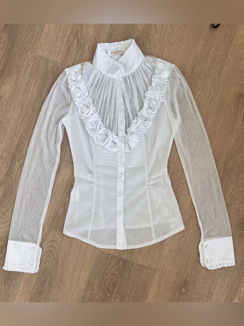 De’Lizza  Floral Rose Ruffle Button-Down Blouse